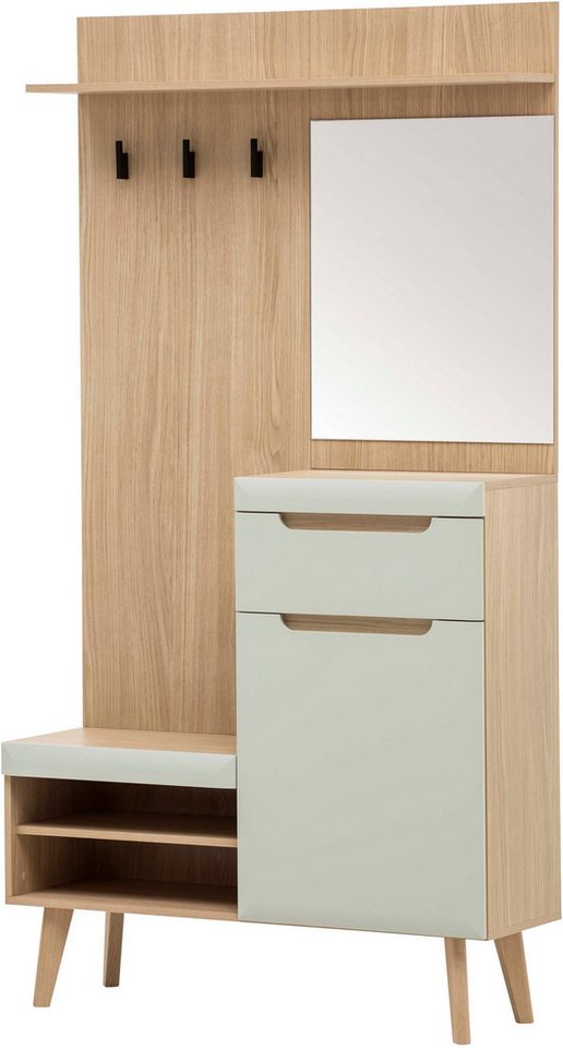 Home affaire Kompaktgarderobe Torge, Garderobe mit Stauraum, Garderobenschrank im Scandic Design in zwei Farben, viel Stauraum, 107 cm breit, für kleine Räume g – Bild 3 von 5