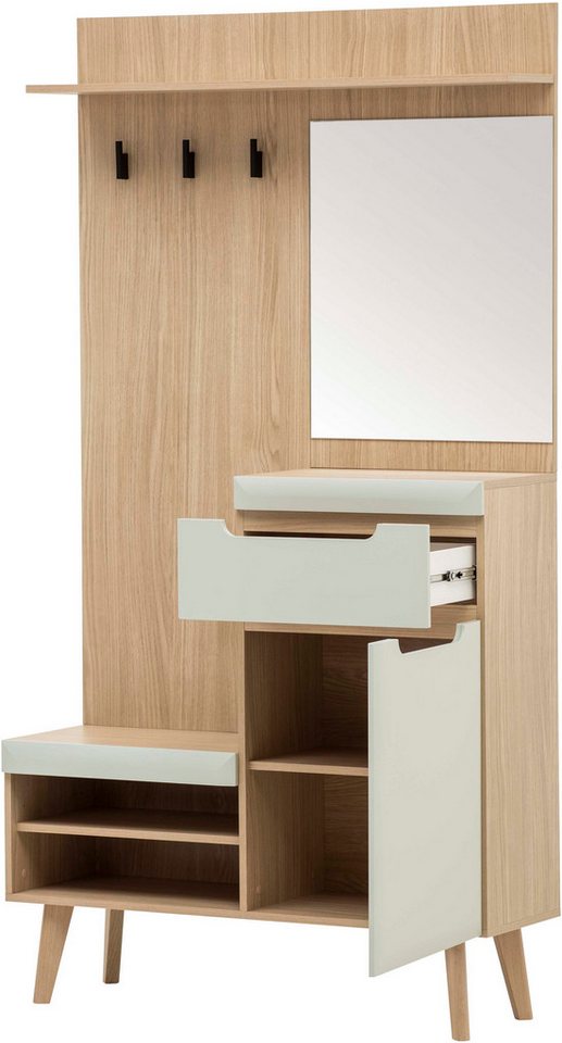Home affaire Kompaktgarderobe Torge, Garderobe mit Stauraum, Garderobenschrank im Scandic Design in zwei Farben, viel Stauraum, 107 cm breit, für kleine Räume g – Bild 4 von 5