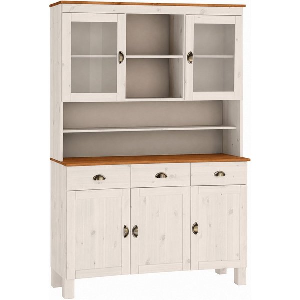 Home affaire Küchenbuffet Oslo 125 cm breit, aus massiver Kiefer, mit 2 Glastüren, Metallgriffe