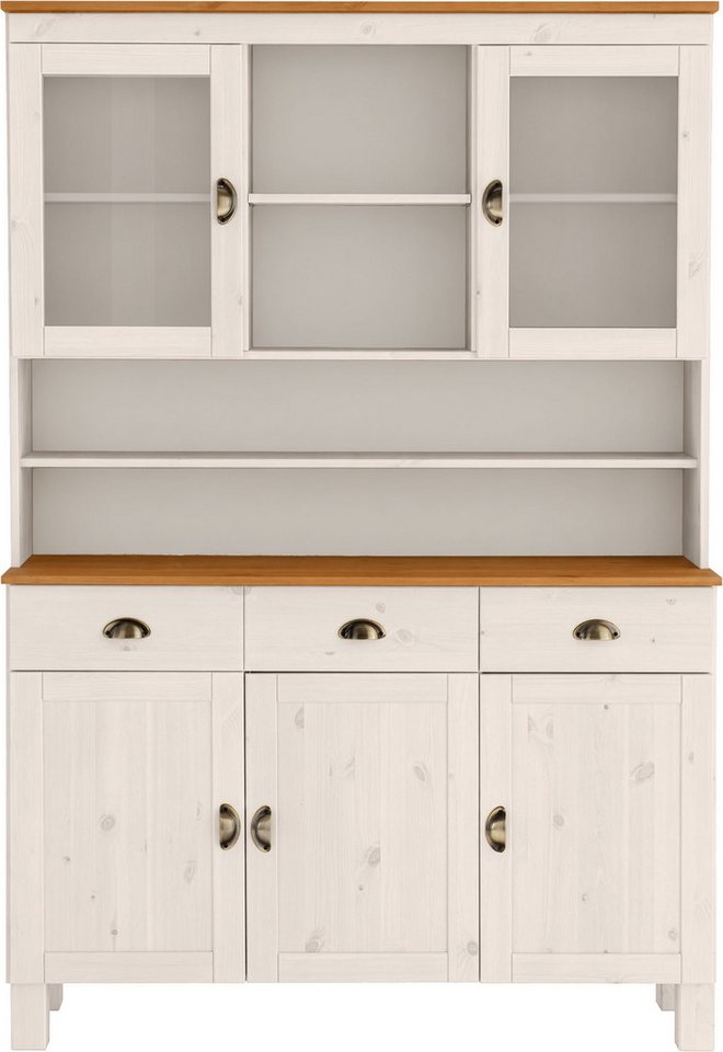 Home affaire Küchenbuffet Oslo 125 cm breit, aus massiver Kiefer, mit 2 Glastüren, Metallgriffe – Bild 3 von 5