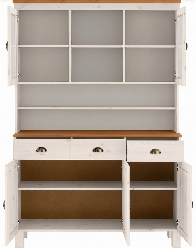 Home affaire Küchenbuffet Oslo 125 cm breit, aus massiver Kiefer, mit 2 Glastüren, Metallgriffe – Bild 4 von 5