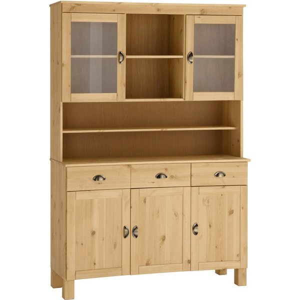 Home affaire Küchenbuffet Oslo 125 cm breit, aus massiver Kiefer, mit 2 Glastüren, Metallgriffe