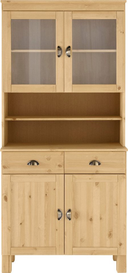Home affaire Küchenbuffet Oslo 85 cm breit, aus massiver Kiefer, mit 2 Glastüren, Metallgriffe – Bild 3 von 5