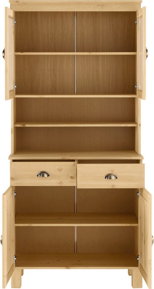 Home affaire Küchenbuffet Oslo 85 cm breit, aus massiver Kiefer, mit 2 Glastüren, Metallgriffe – Bild 4 von 5