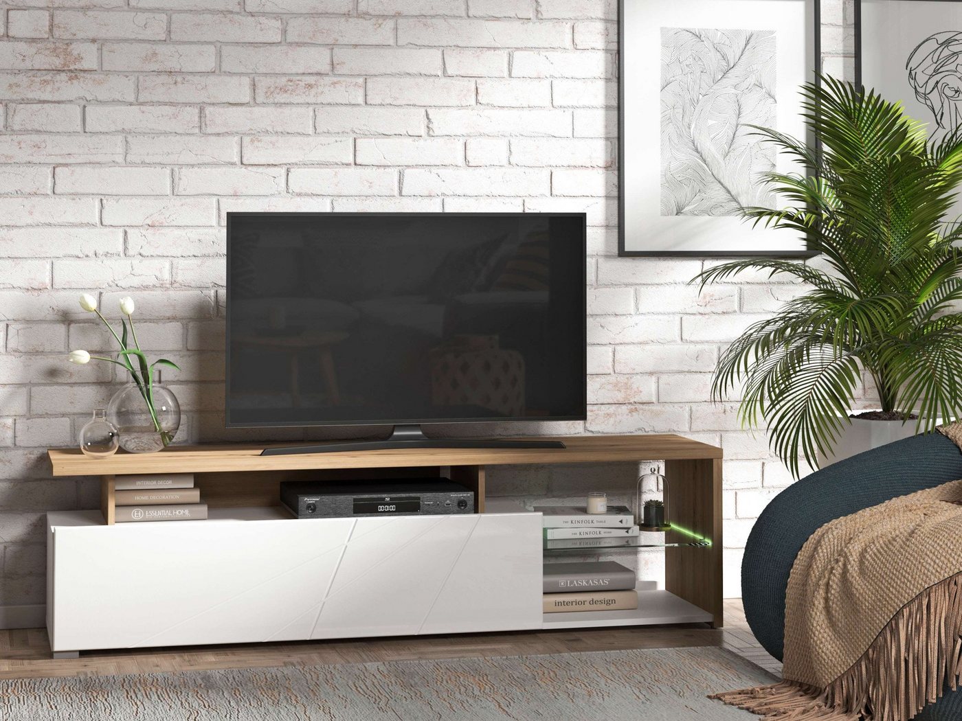 Home affaire Lowboard Arctic TV-Board, TV-Kommode,Br. 170 cm, mit und ohne LED-Beleuchtung,Front mit Fräsung – Bild 2 von 5