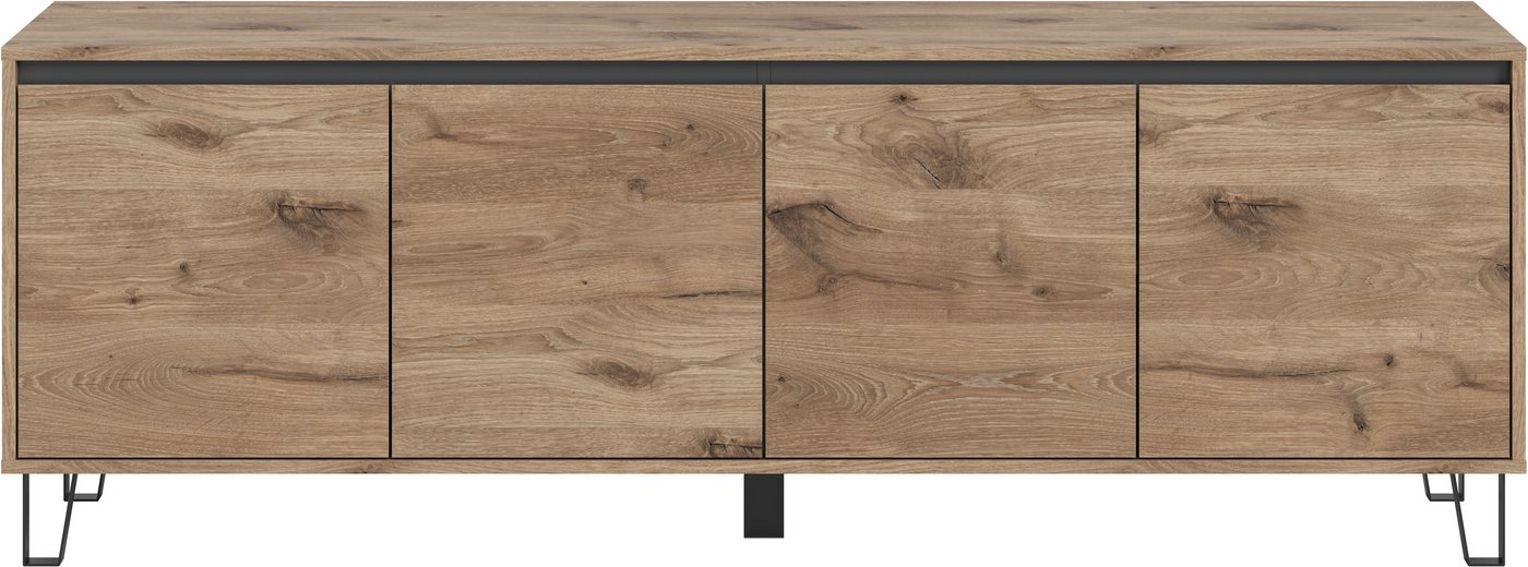 Home affaire Lowboard BALTIC, Breite 184cm, grifflose Fronten, Metall-Füße,4 Türen, 4 Fächer, TV-Möbel, TV-Schrank, TV-Lowboard, Mediaboard – Bild 4 von 5