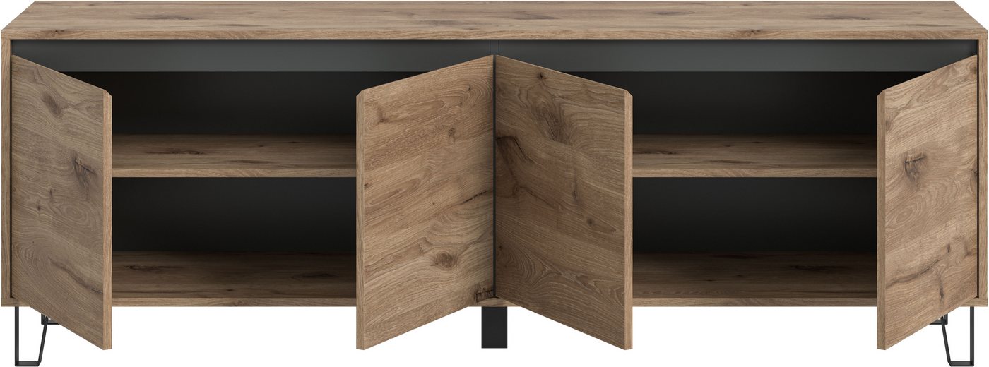 Home affaire Lowboard BALTIC, Breite 184cm, grifflose Fronten, Metall-Füße,4 Türen, 4 Fächer, TV-Möbel, TV-Schrank, TV-Lowboard, Mediaboard – Bild 5 von 5