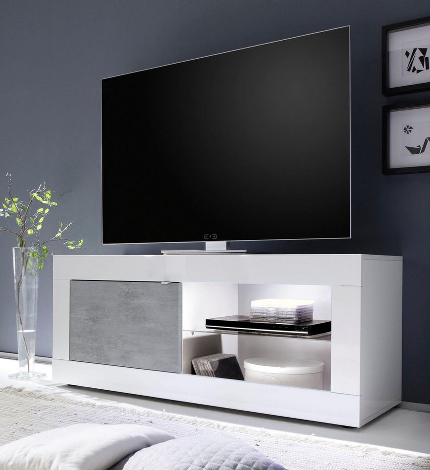 Home affaire Lowboard Basic Breite 140 cm, TV-Board 1 Tür, 2 offene Fächer (Glasboden), TV-Kommode, Metallgriff, moderne Rahmenoptik, Farbauswahl – Bild 2 von 5