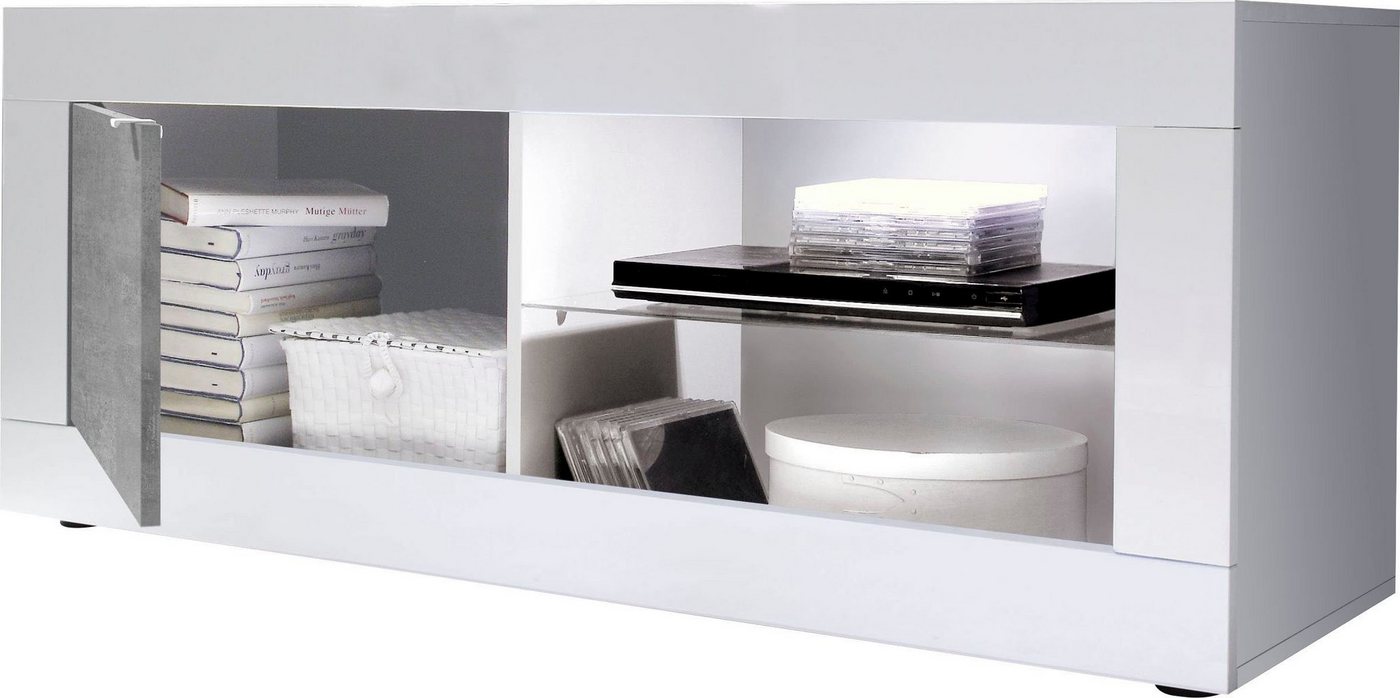 Home affaire Lowboard Basic Breite 140 cm, TV-Board 1 Tür, 2 offene Fächer (Glasboden), TV-Kommode, Metallgriff, moderne Rahmenoptik, Farbauswahl – Bild 3 von 5