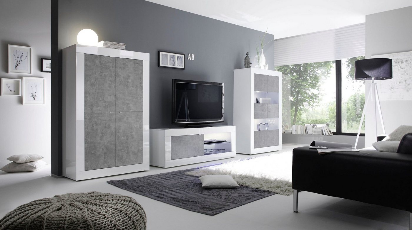 Home affaire Lowboard Basic Breite 140 cm, TV-Board 1 Tür, 2 offene Fächer (Glasboden), TV-Kommode, Metallgriff, moderne Rahmenoptik, Farbauswahl – Bild 5 von 5
