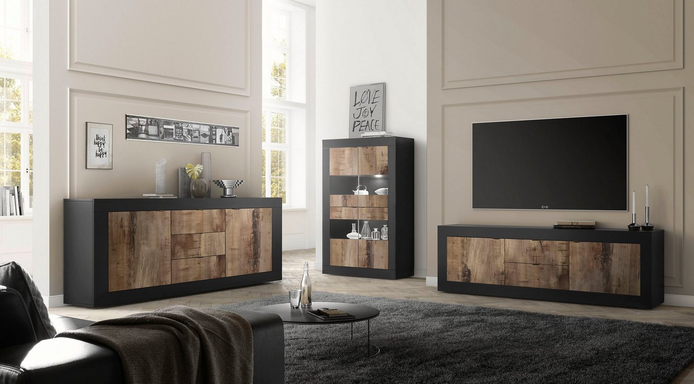 Home affaire Lowboard Basic Breite 210 cm, TV-Board 2 Türen, 2 Schubkästen, TV-Schrank, Metallgriff, moderne Rahmenoptik, viel Stauraum, Farbauswahl – Bild 3 von 5