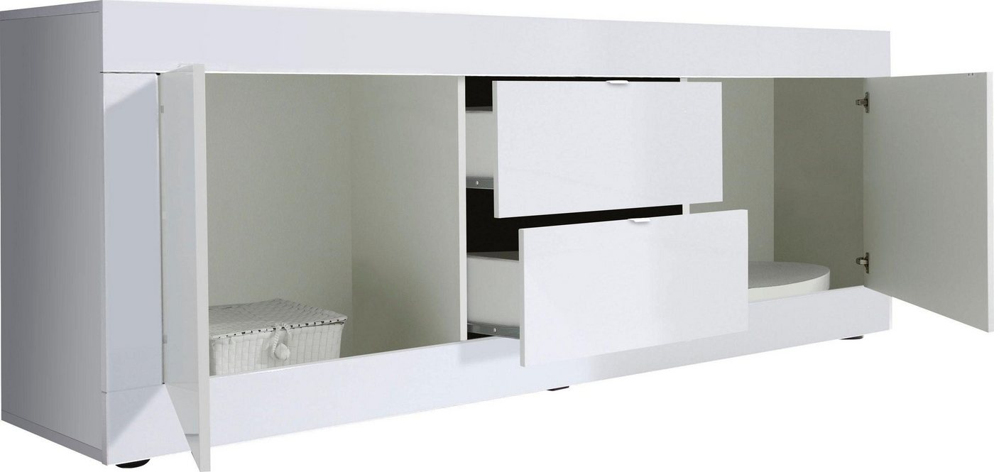 Home affaire Lowboard Basic Breite 210 cm, TV-Board 2 Türen, 2 Schubkästen, TV-Schrank, Metallgriff, moderne Rahmenoptik, viel Stauraum, Farbauswahl – Bild 3 von 5