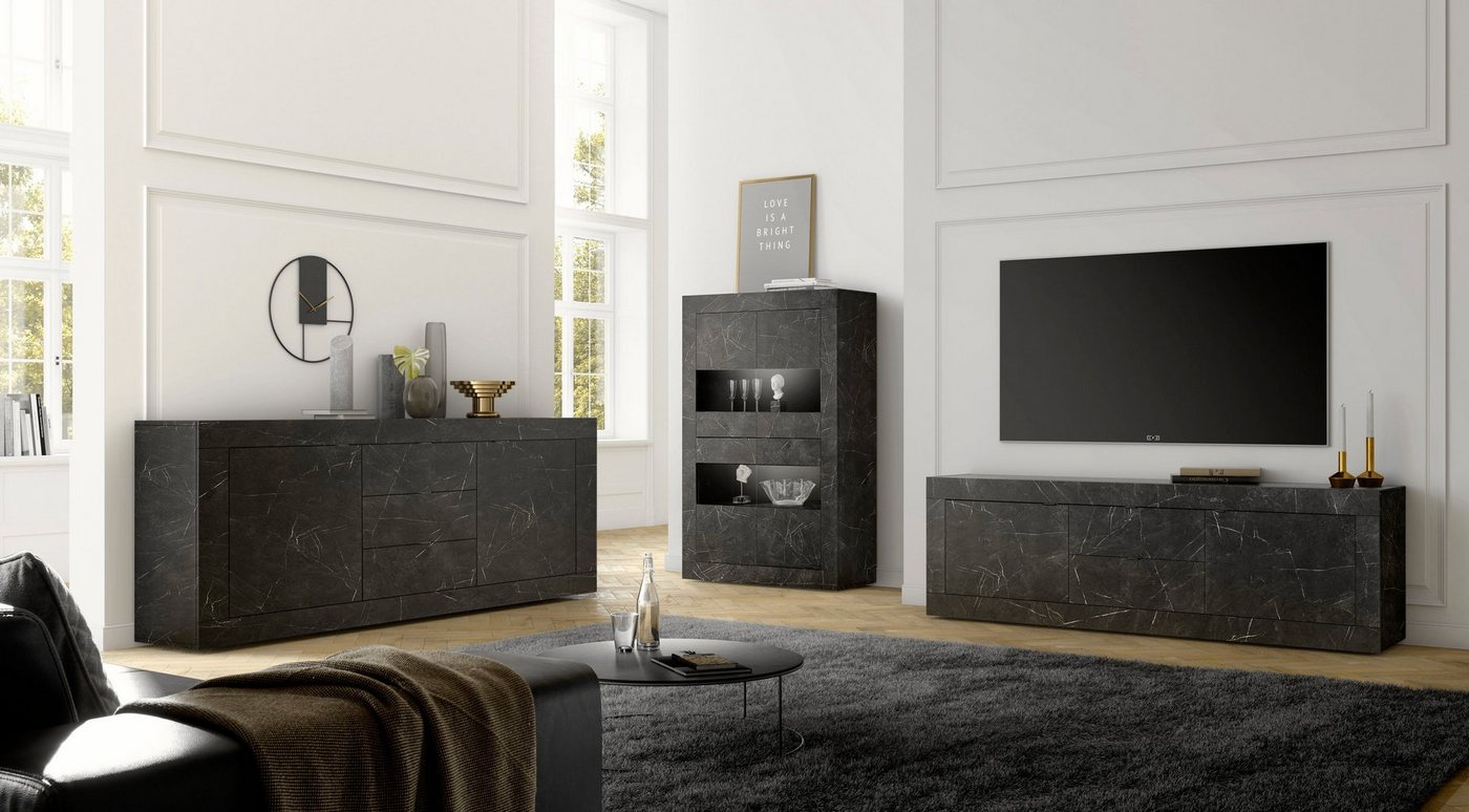 Home affaire Lowboard Basic Breite 210 cm, TV-Board 2 Türen, 2 Schubkästen, TV-Schrank, Metallgriff, moderne Rahmenoptik, viel Stauraum, Farbauswahl – Bild 4 von 5