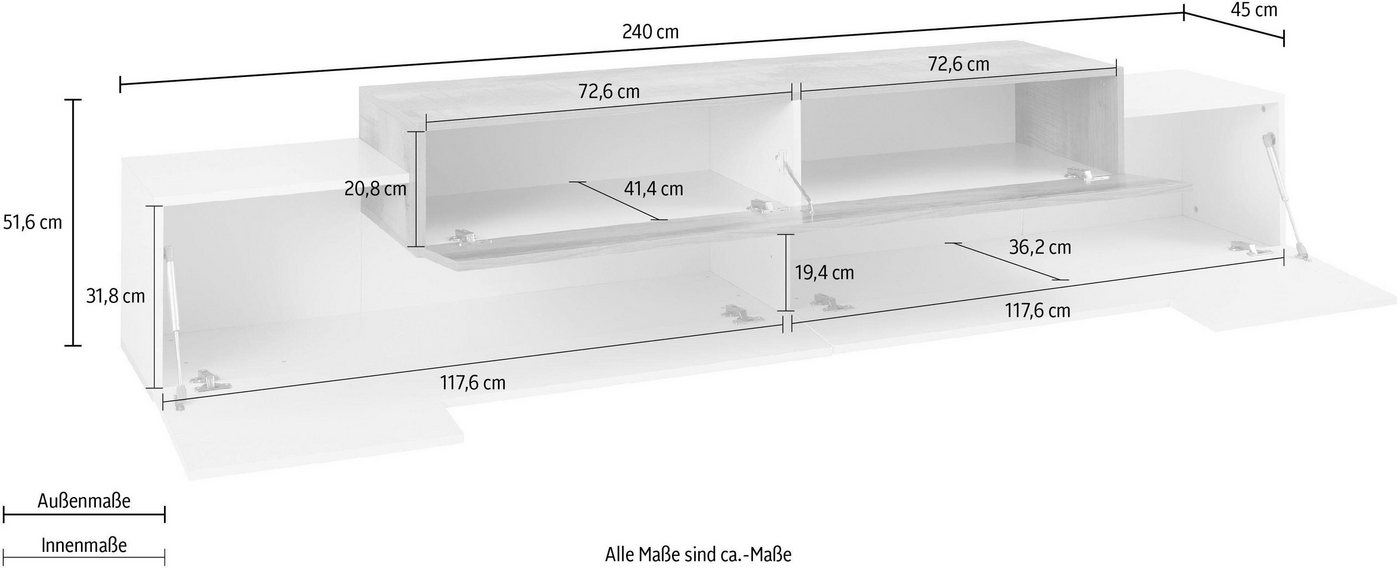 Home affaire Lowboard Coro,Lowboard,TV-Kommode,TV-Möbel,TV-Bank, mit 3 Klappen, (B/T/H) 240x45x51,6 cm – Bild 5 von 5