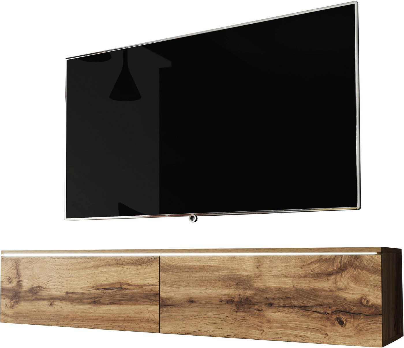 Home affaire Lowboard LOWBOARD D, wahlweise mit oder ohne Beleuchtung, modernes TV-Board ohne Griffe, mit viel Stauraum,stehend und hängend – Bild 2 von 5