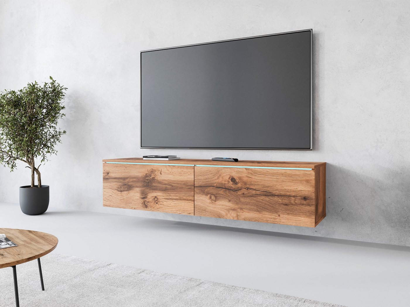 Home affaire Lowboard LOWBOARD D, wahlweise mit oder ohne Beleuchtung, modernes TV-Board ohne Griffe, mit viel Stauraum,stehend und hängend – Bild 5 von 5