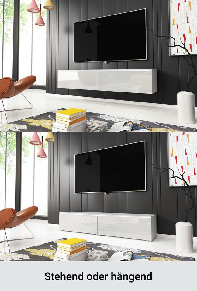 Home affaire Lowboard LOWBOARD D, wahlweise mit oder ohne Beleuchtung, modernes TV-Board ohne Griffe, mit viel Stauraum,stehend und hängend – Bild 3 von 5