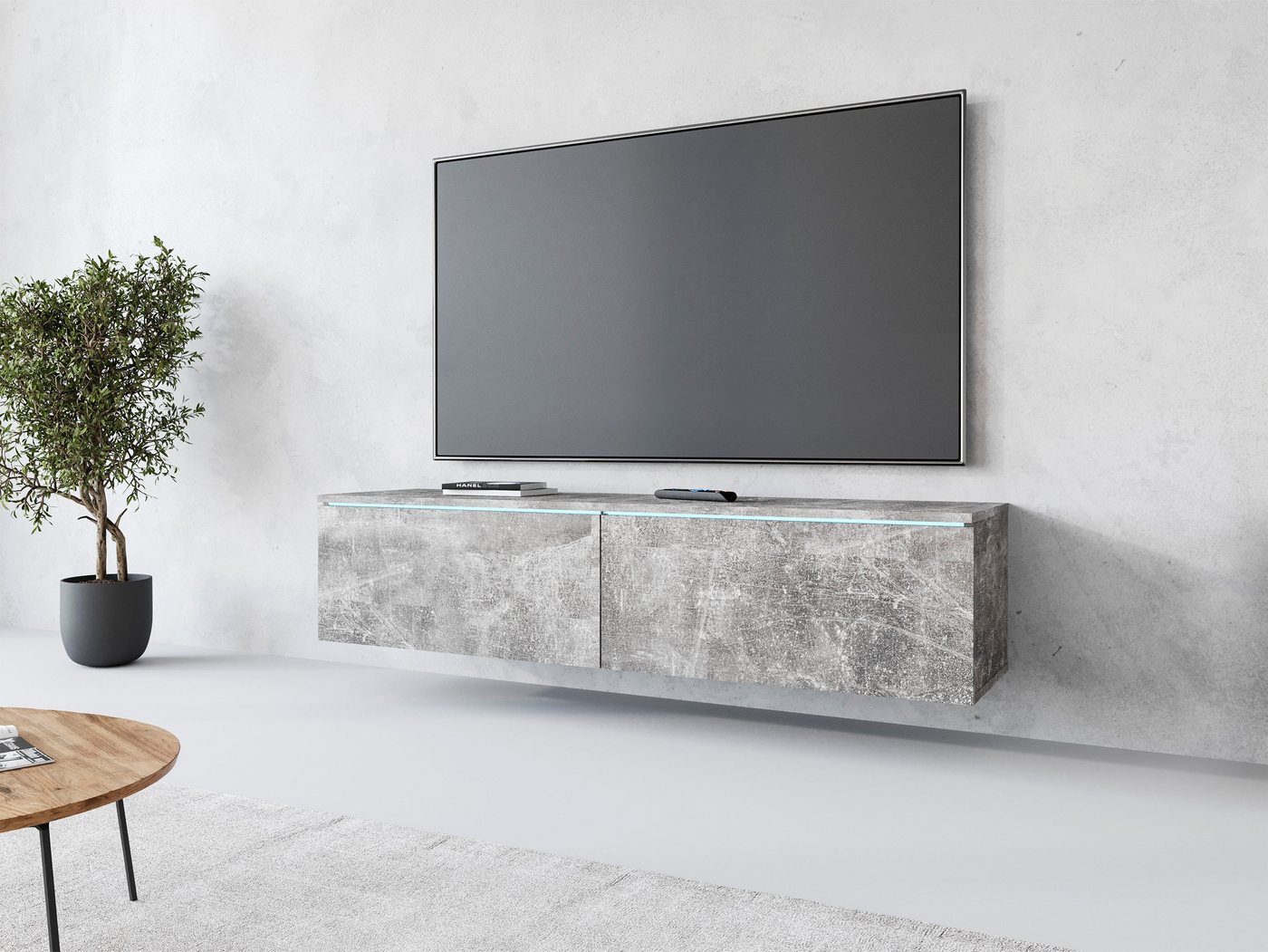Home affaire Lowboard LOWBOARD D, wahlweise mit oder ohne Beleuchtung, modernes TV-Board ohne Griffe, mit viel Stauraum,stehend und hängend – Bild 5 von 5