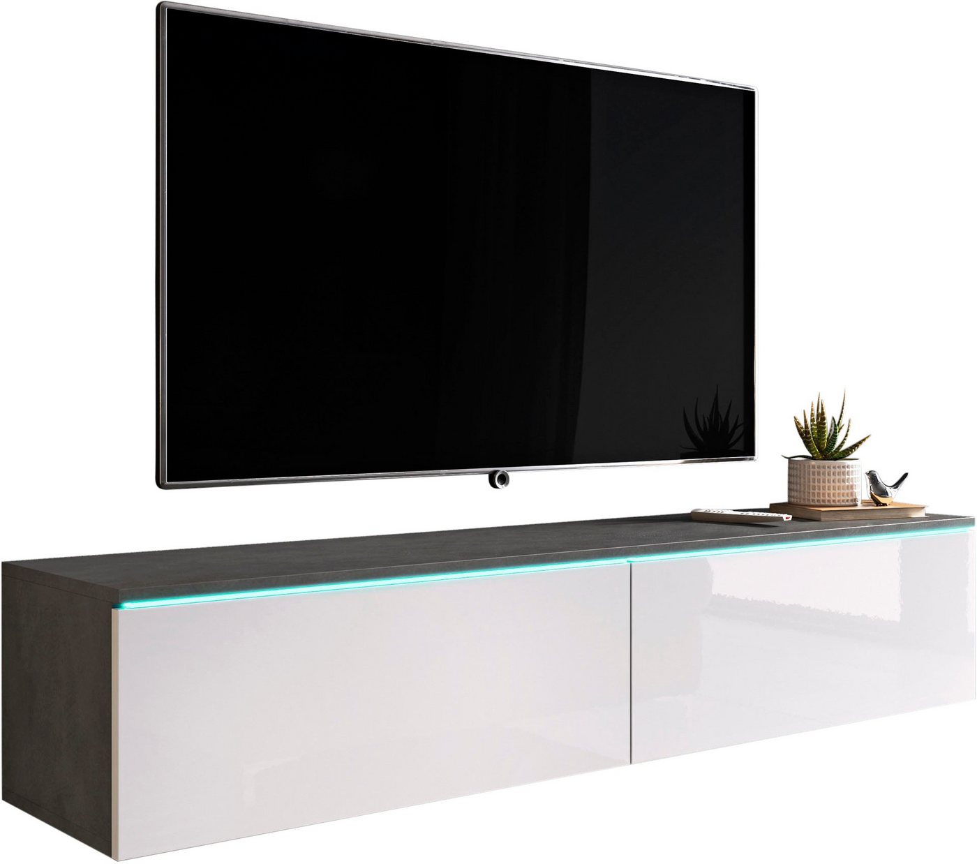 Home affaire Lowboard LOWBOARD D, wahlweise mit oder ohne Beleuchtung, modernes TV-Board ohne Griffe, mit viel Stauraum,stehend und hängend – Bild 2 von 5
