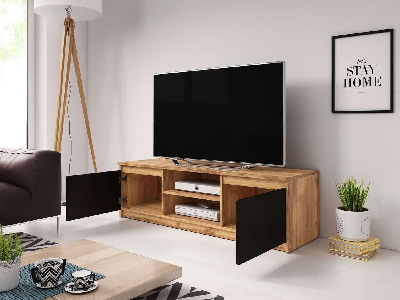 Home affaire Lowboard DINGO, zeitloser TV-Schrank, TV-Board Breite 120 cm, grifflose Fernsehschrank – Bild 5 von 5