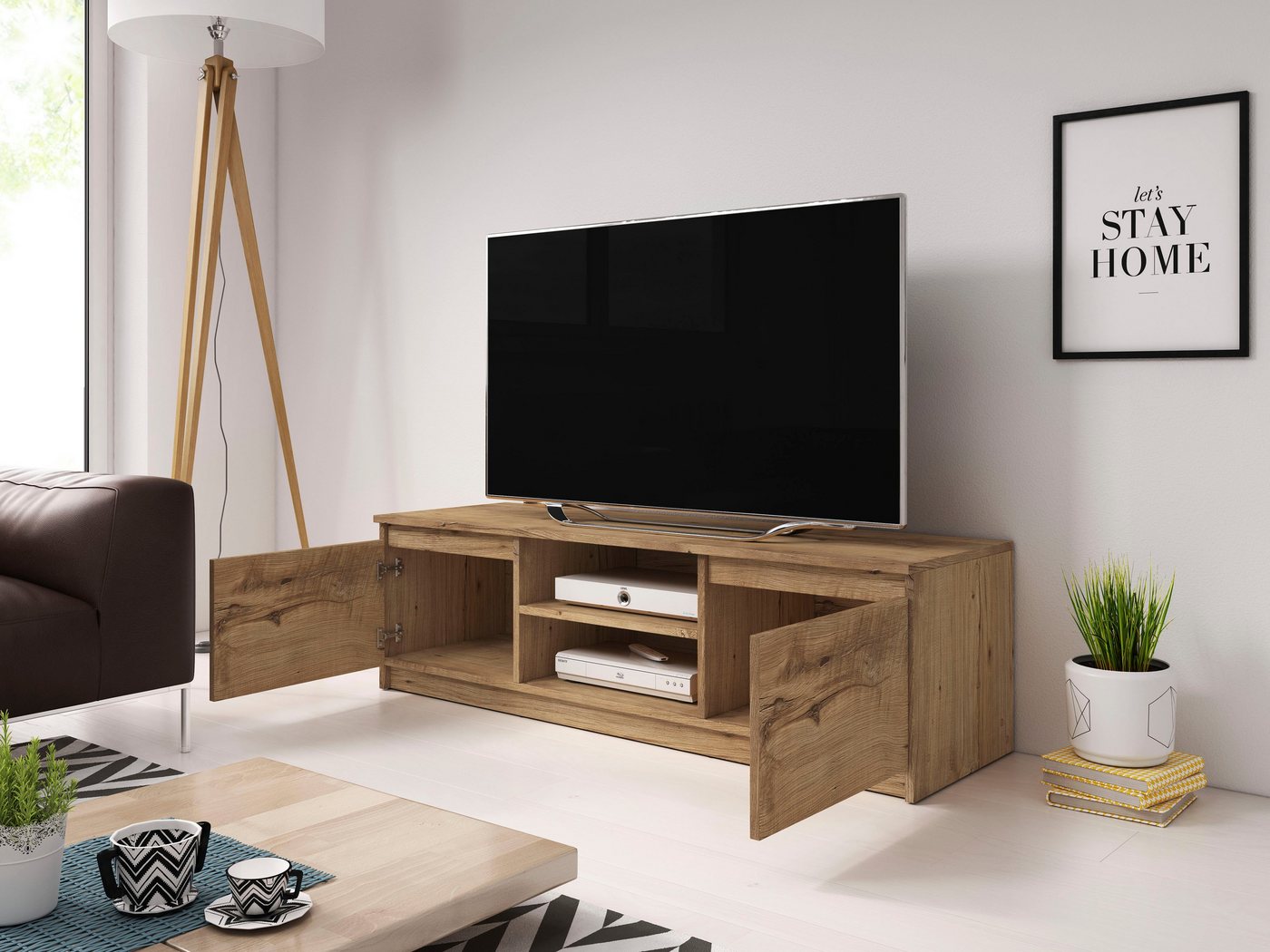 Home affaire Lowboard DINGO, zeitloser TV-Schrank, TV-Board Breite 120 cm, grifflose Fernsehschrank – Bild 5 von 5