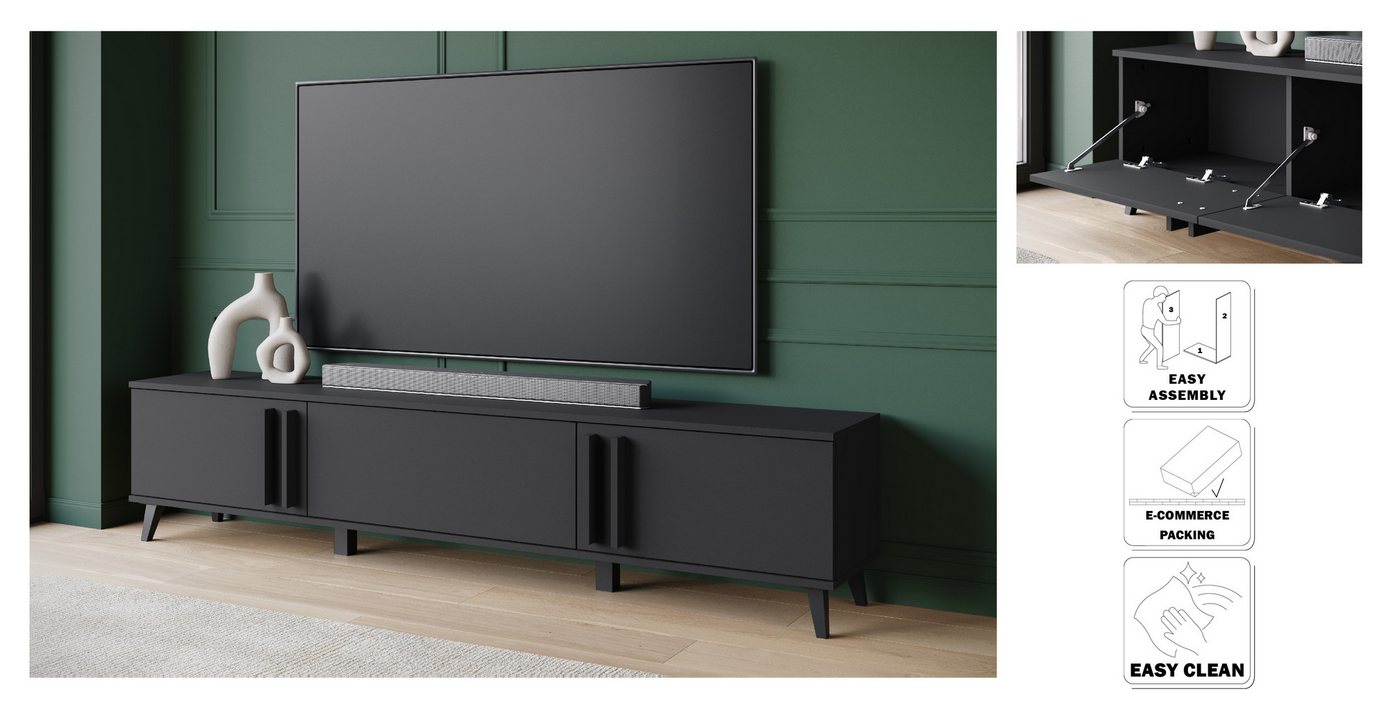 Home affaire Lowboard Helsinki, TV-Kommode Breite 180cm (1 St), modernes Design, 3 Klapptüren – Bild 3 von 5