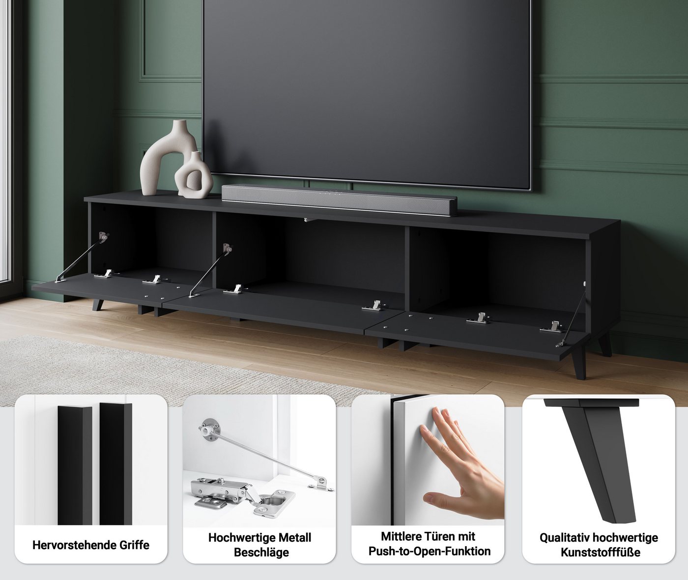 Home affaire Lowboard Helsinki, TV-Kommode Breite 180cm (1 St), modernes Design, 3 Klapptüren – Bild 4 von 5