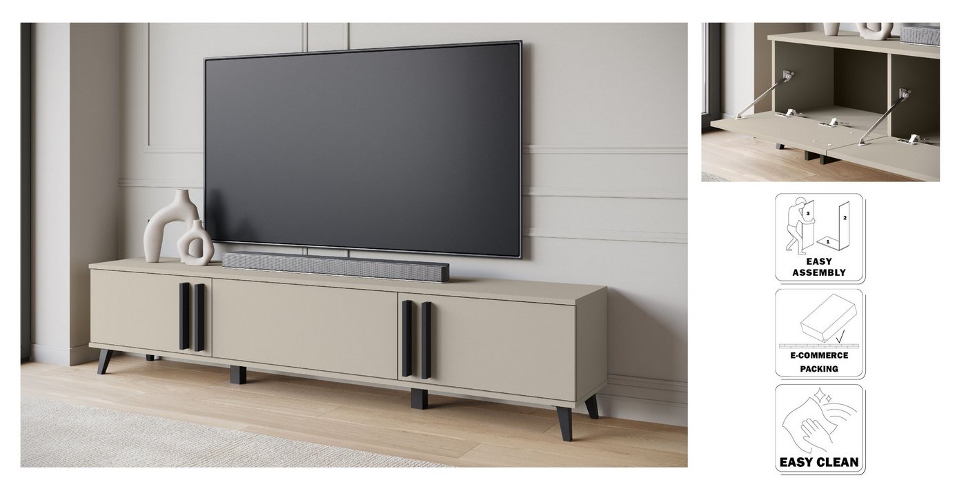 Home affaire Lowboard Helsinki, TV-Kommode Breite 180cm (1 St), modernes Design, 3 Klapptüren – Bild 3 von 5