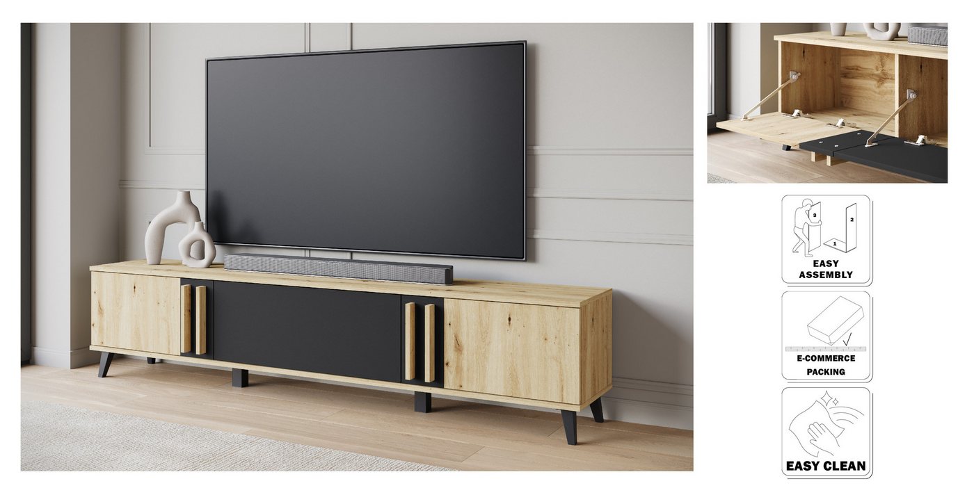 Home affaire Lowboard Helsinki, TV-Kommode Breite 180cm (1 St), modernes Design, 3 Klapptüren – Bild 3 von 5