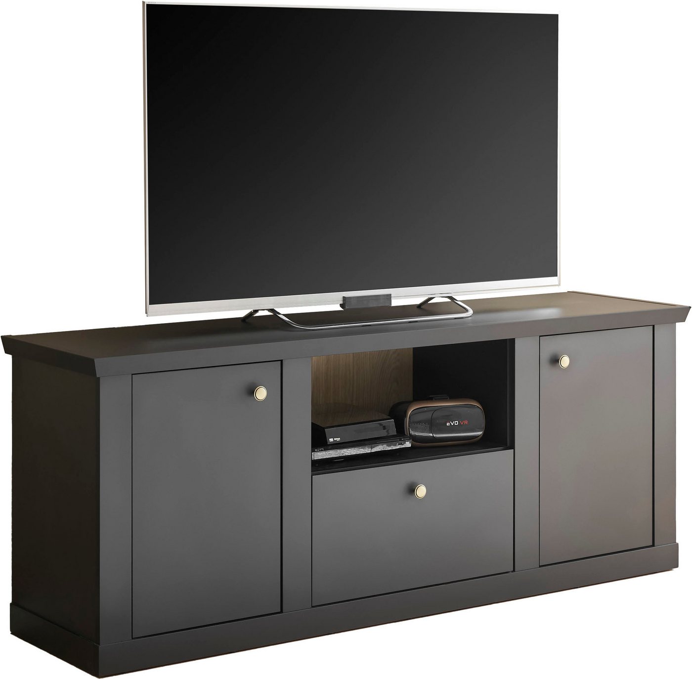 Home affaire Lowboard Lincoln, moderner TV-Schrank, schwarze Kommode, TV-Unterschrank, edles Design, messingfarbene Knopfgriffe, in 2 Größen verfügbar – Bild 2 von 5