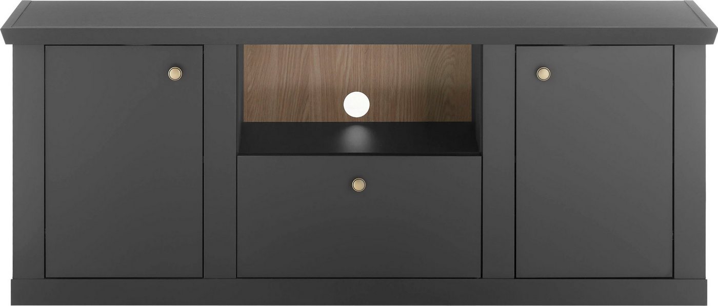 Home affaire Lowboard Lincoln, moderner TV-Schrank, schwarze Kommode, TV-Unterschrank, edles Design, messingfarbene Knopfgriffe, in 2 Größen verfügbar – Bild 3 von 5