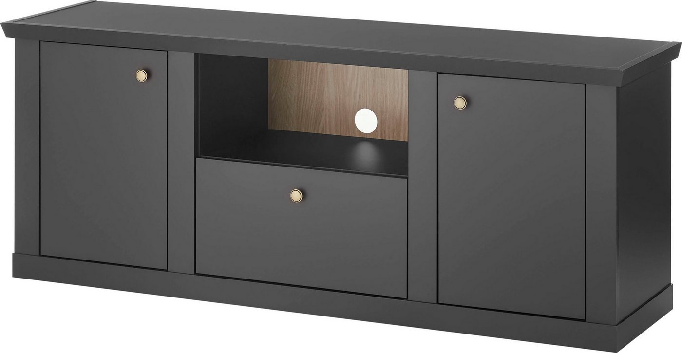 Home affaire Lowboard Lincoln, moderner TV-Schrank, schwarze Kommode, TV-Unterschrank, edles Design, messingfarbene Knopfgriffe, in 2 Größen verfügbar – Bild 4 von 5
