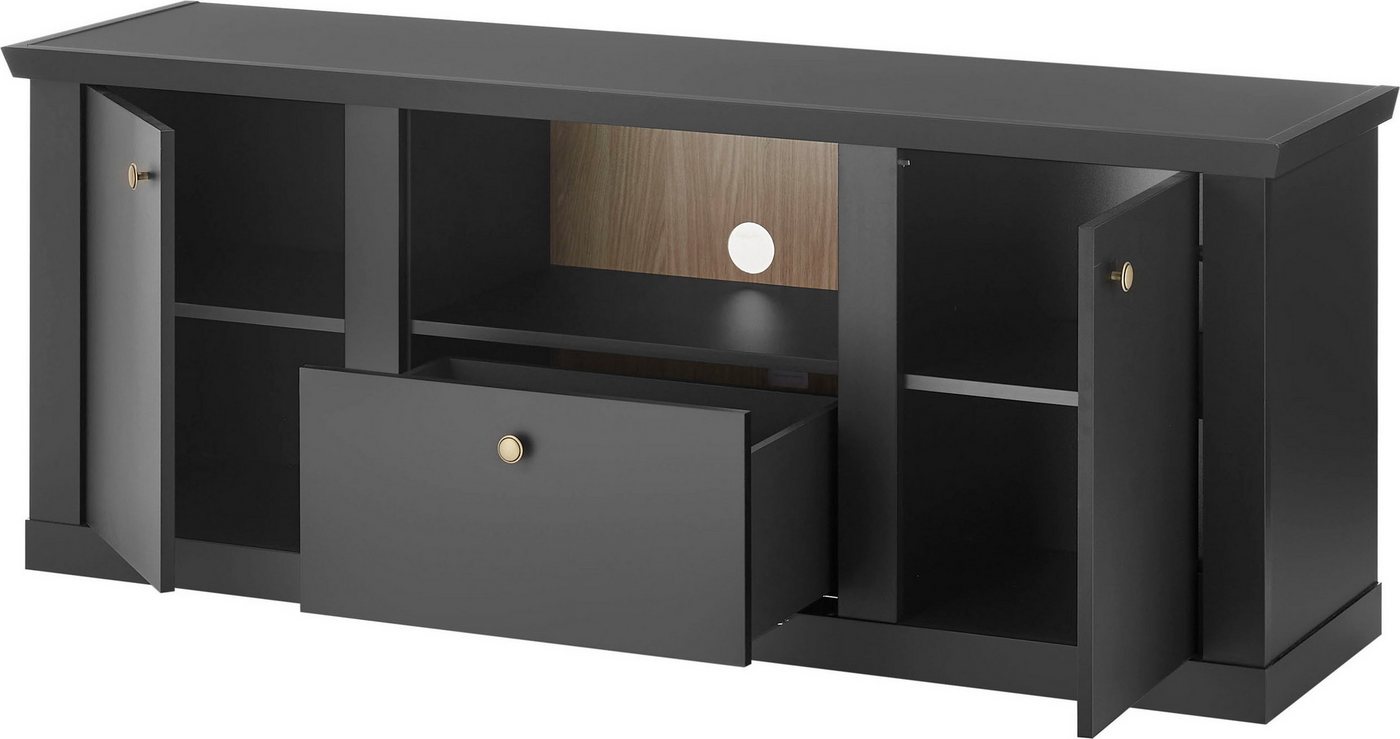 Home affaire Lowboard Lincoln, moderner TV-Schrank, schwarze Kommode, TV-Unterschrank, edles Design, messingfarbene Knopfgriffe, in 2 Größen verfügbar – Bild 5 von 5