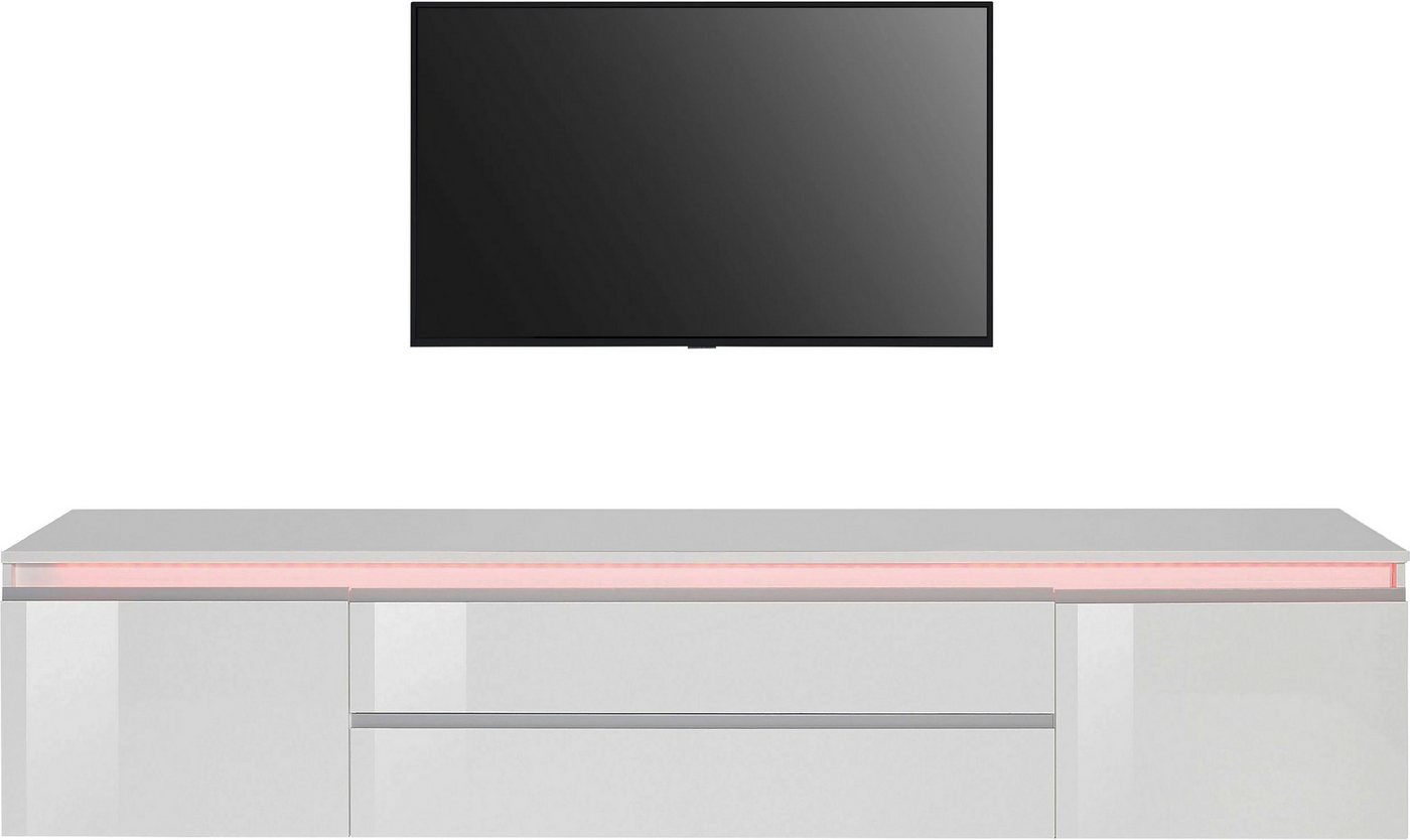 Home affaire Lowboard Magic,Lowboard,TV-Kommode,TV-Möbel,TV-Bank, Hochglanzlackiert, Alugriff, 2 Türen, 2 Schubkästen,B/T/H 240×40×55 cm – Bild 2 von 5