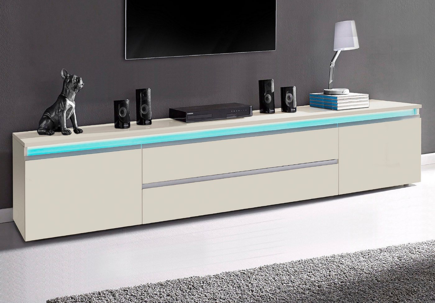 Home affaire Lowboard Magic,Lowboard,TV-Kommode,TV-Möbel,TV-Bank, Alugriff,2Türen,2 Schubkästen, Höhe 55 cm, B/T 240×40 cm,kaschmir matt – Bild 3 von 5