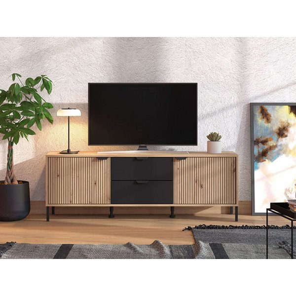Home affaire Lowboard Mayenne, TV-Lowboard, Breite 157 cm, TV-Kommode, Türen mit Rillen-Optik, 2 Schubkästen