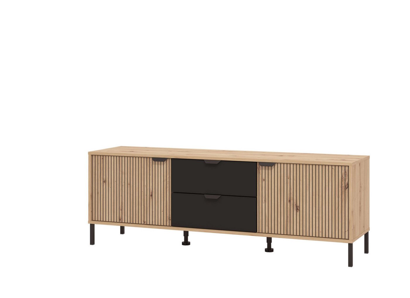 Home affaire Lowboard Mayenne, TV-Lowboard, Breite 157 cm, TV-Kommode, Türen mit Rillen-Optik, 2 Schubkästen – Bild 3 von 5