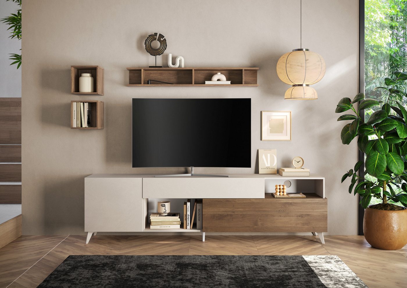 Home affaire Lowboard Monaco in Breite 241 cm, TV-Schrank mit Tür, Klappe und Schubkasten, Mediaboard – sanft schließend, edel, mit Kabelkanal, spürbar geräumig – Bild 4 von 5