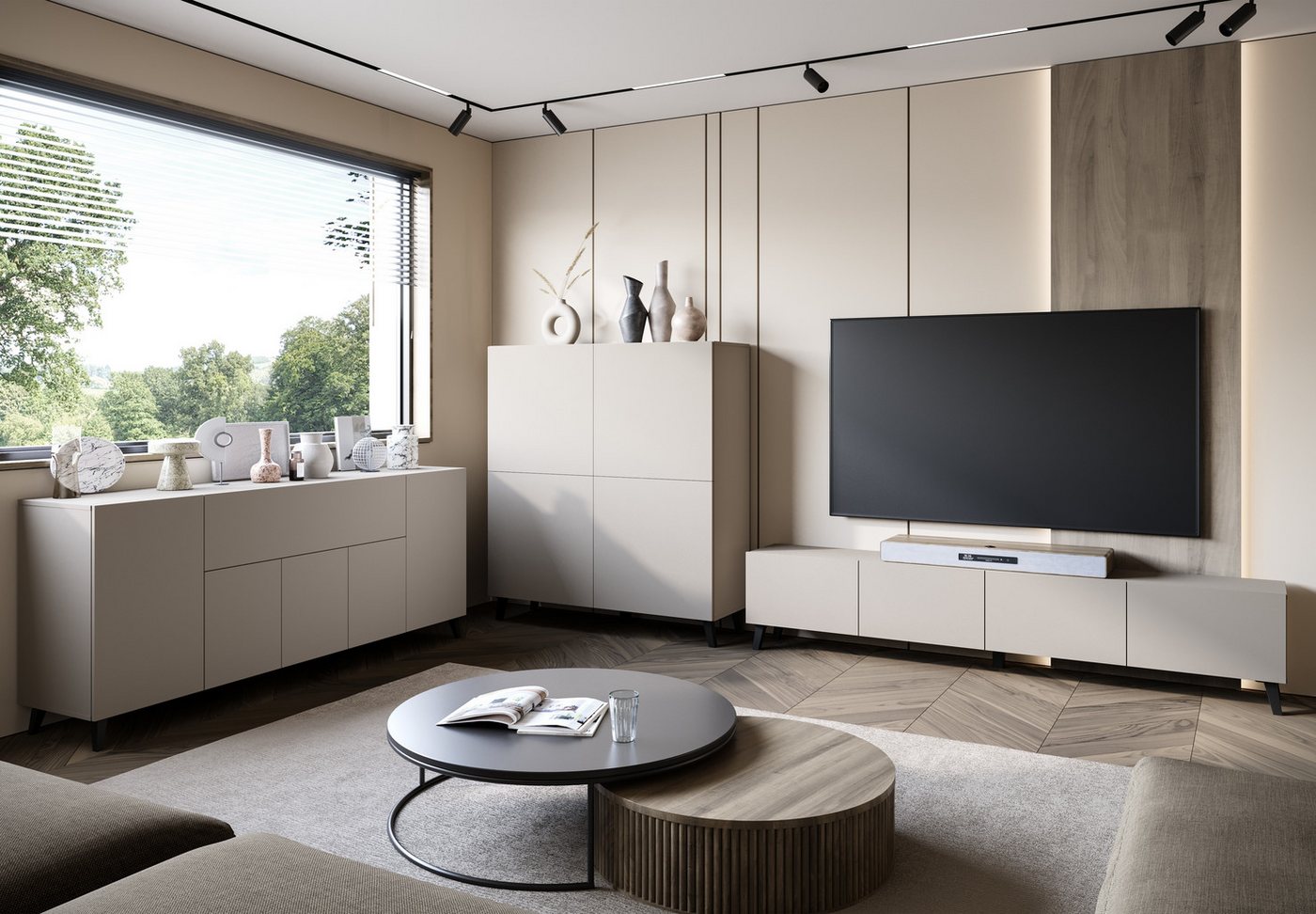Home affaire Lowboard LOWBOARD PHUKET II, TV-Kommode Breite 190cm (1 St), Modernes, griffloses Design mit 4 Klappen in eleganten, matten Farben – Bild 4 von 5