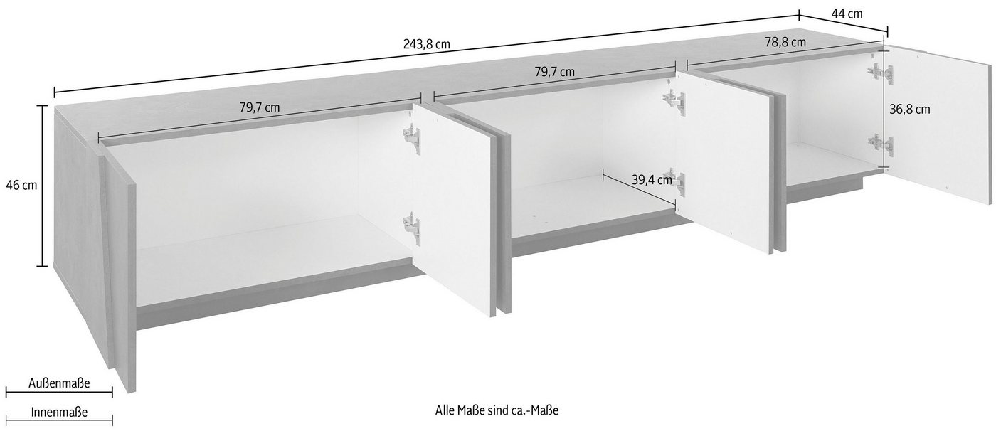 Home affaire Lowboard PING, TV-Board, TV-Band, TV-Kommode, mit 6 Türen, Breite 243,8 cm – Bild 5 von 5