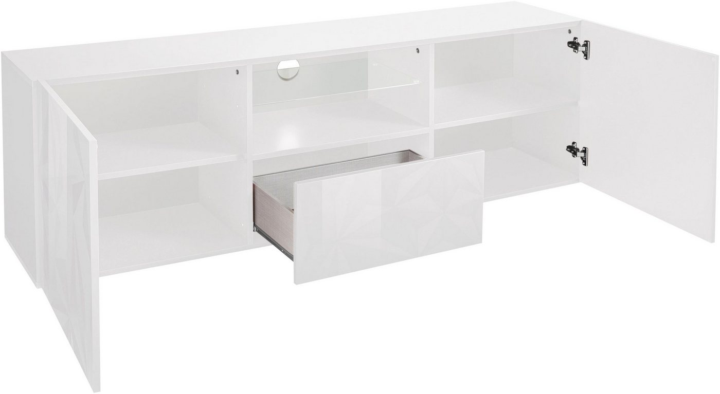 Home affaire Lowboard Prisma Breite 181 cm, TV-Board 2 Türen, 1 Schubkasten, TV-Schrank, Front mit elegantem Siebdruck, grifflos, viel Stauraum – Bild 2 von 5
