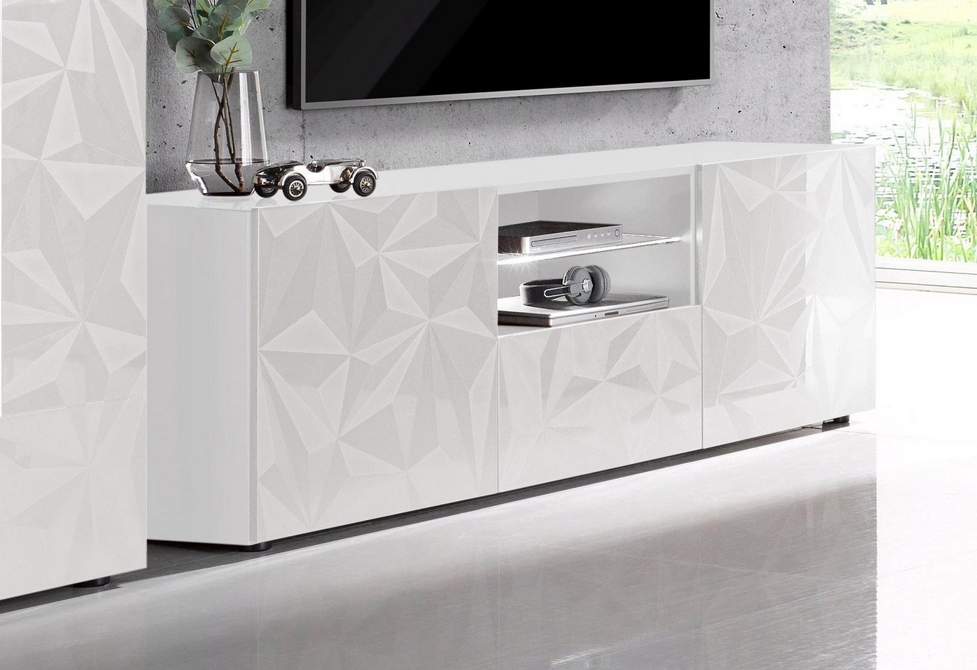 Home affaire Lowboard Prisma Breite 181 cm, TV-Board 2 Türen, 1 Schubkasten, TV-Schrank, Front mit elegantem Siebdruck, grifflos, viel Stauraum – Bild 3 von 5
