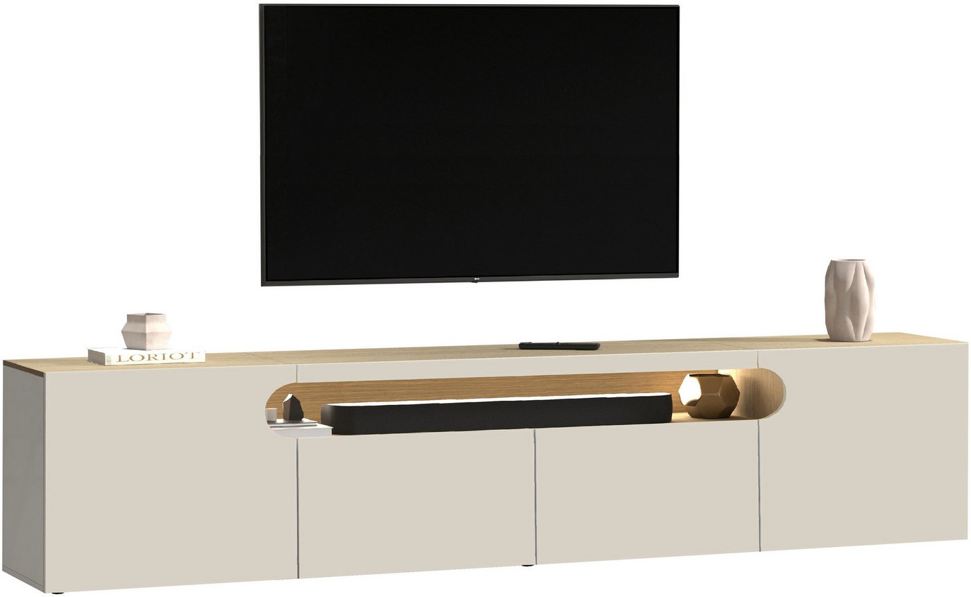 Home affaire Lowboard REAL TV-Möbel, 240 cm breit, 40/60 cm hoch, Hochglanz oder matt, Mit 4 Türen, davon 2 abgerundet, die ein ovales offenes Fach bilden – Bild 2 von 5