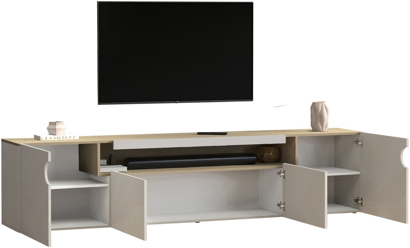 Home affaire Lowboard REAL TV-Möbel, 240 cm breit, 40/60 cm hoch, Hochglanz oder matt, Mit 4 Türen, davon 2 abgerundet, die ein ovales offenes Fach bilden – Bild 3 von 5