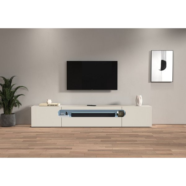 Home affaire Lowboard REAL TV-Möbel, 240 cm breit, 40/60 cm hoch, Hochglanz oder matt, mit 2 abgerundeten Türen, 1 Klappe, die ein ovales offenes Fach bilden