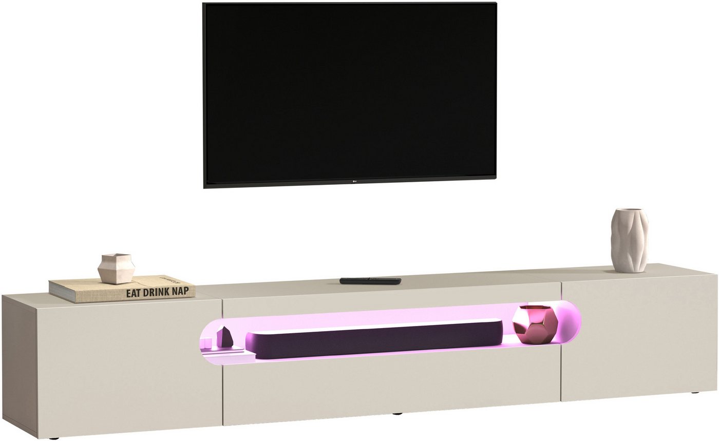 Home affaire Lowboard REAL TV-Möbel, 240 cm breit, 40/60 cm hoch, Hochglanz oder matt, mit 2 abgerundeten Türen, 1 Klappe, die ein ovales offenes Fach bilden – Bild 2 von 5