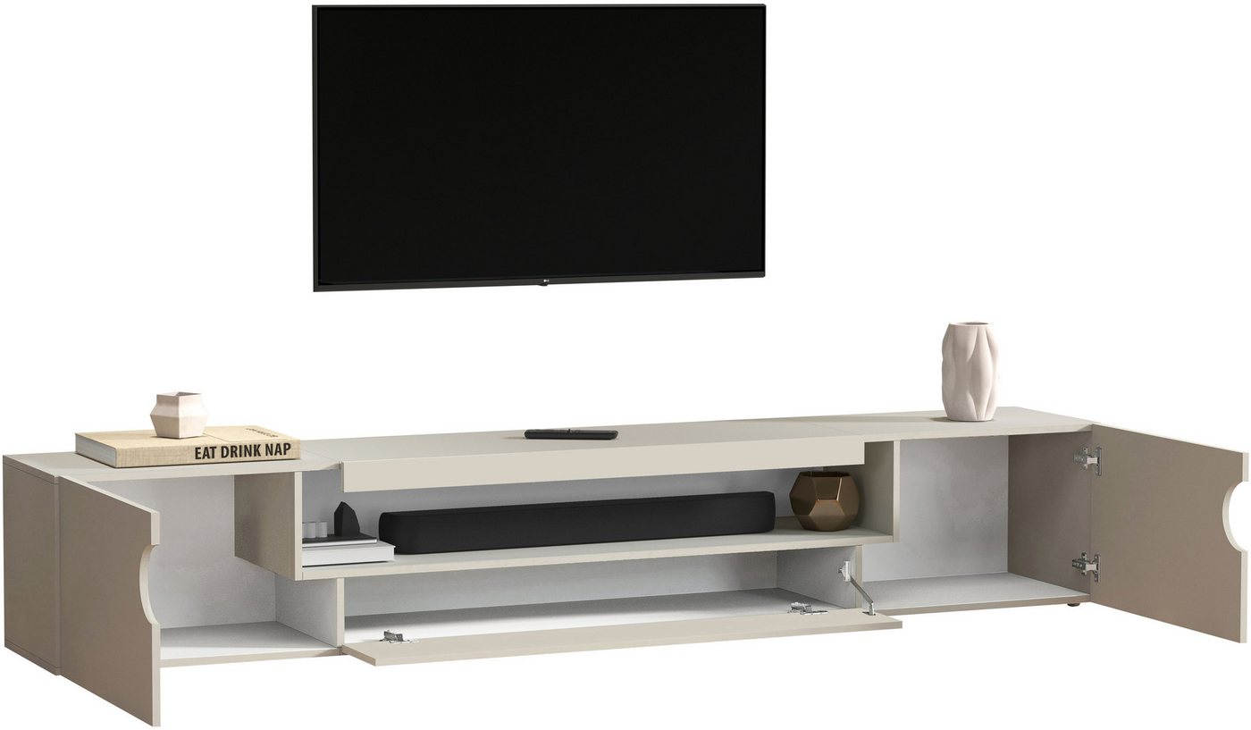 Home affaire Lowboard REAL TV-Möbel, 240 cm breit, 40/60 cm hoch, Hochglanz oder matt, mit 2 abgerundeten Türen, 1 Klappe, die ein ovales offenes Fach bilden – Bild 3 von 5
