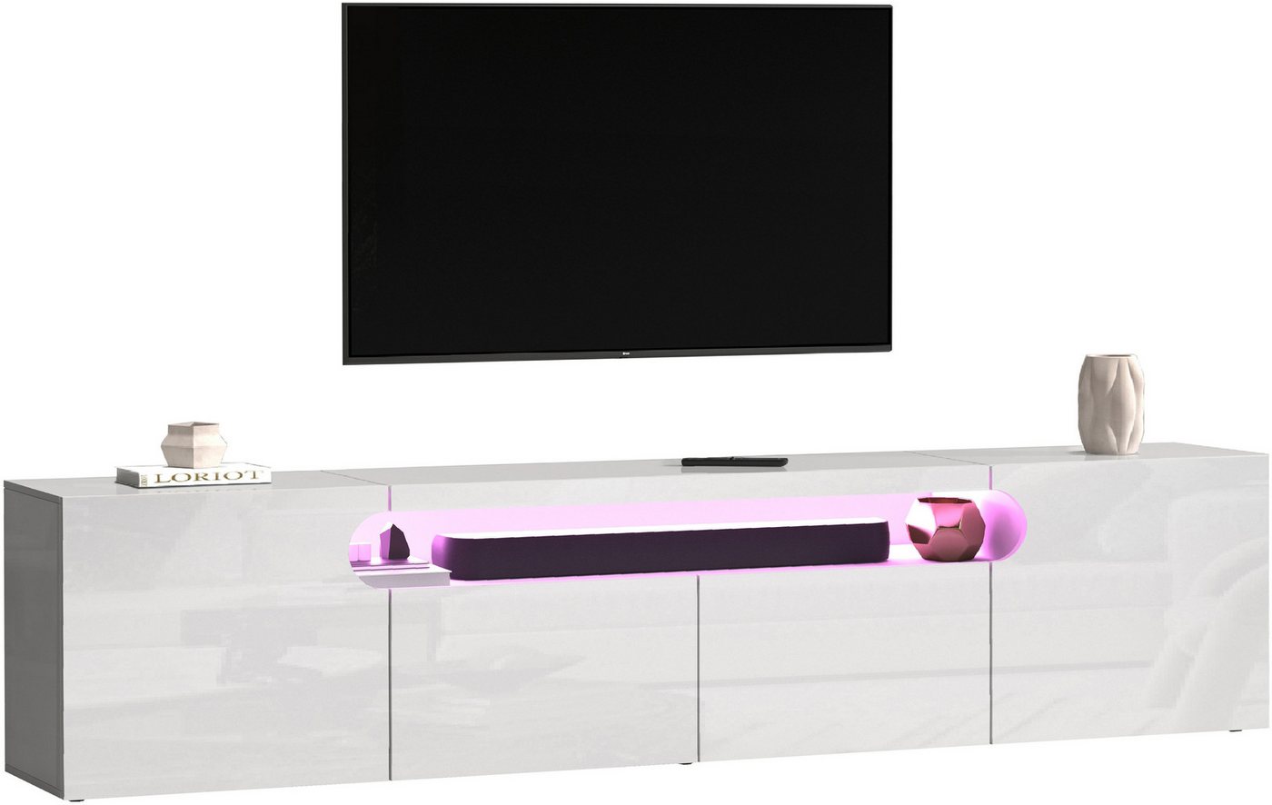 Home affaire Lowboard REAL TV-Möbel, 240 cm breit, 40/60 cm hoch, Hochglanz oder matt, Mit 4 Türen, davon 2 abgerundet, die ein ovales offenes Fach bilden – Bild 2 von 5