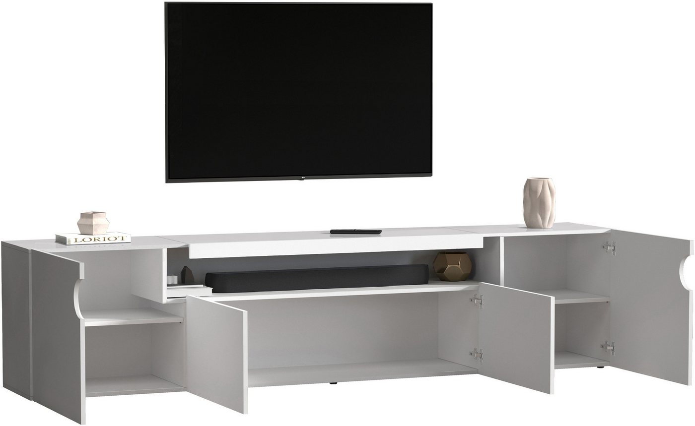 Home affaire Lowboard REAL TV-Möbel, 240 cm breit, 40/60 cm hoch, Hochglanz oder matt, Mit 4 Türen, davon 2 abgerundet, die ein ovales offenes Fach bilden – Bild 4 von 5