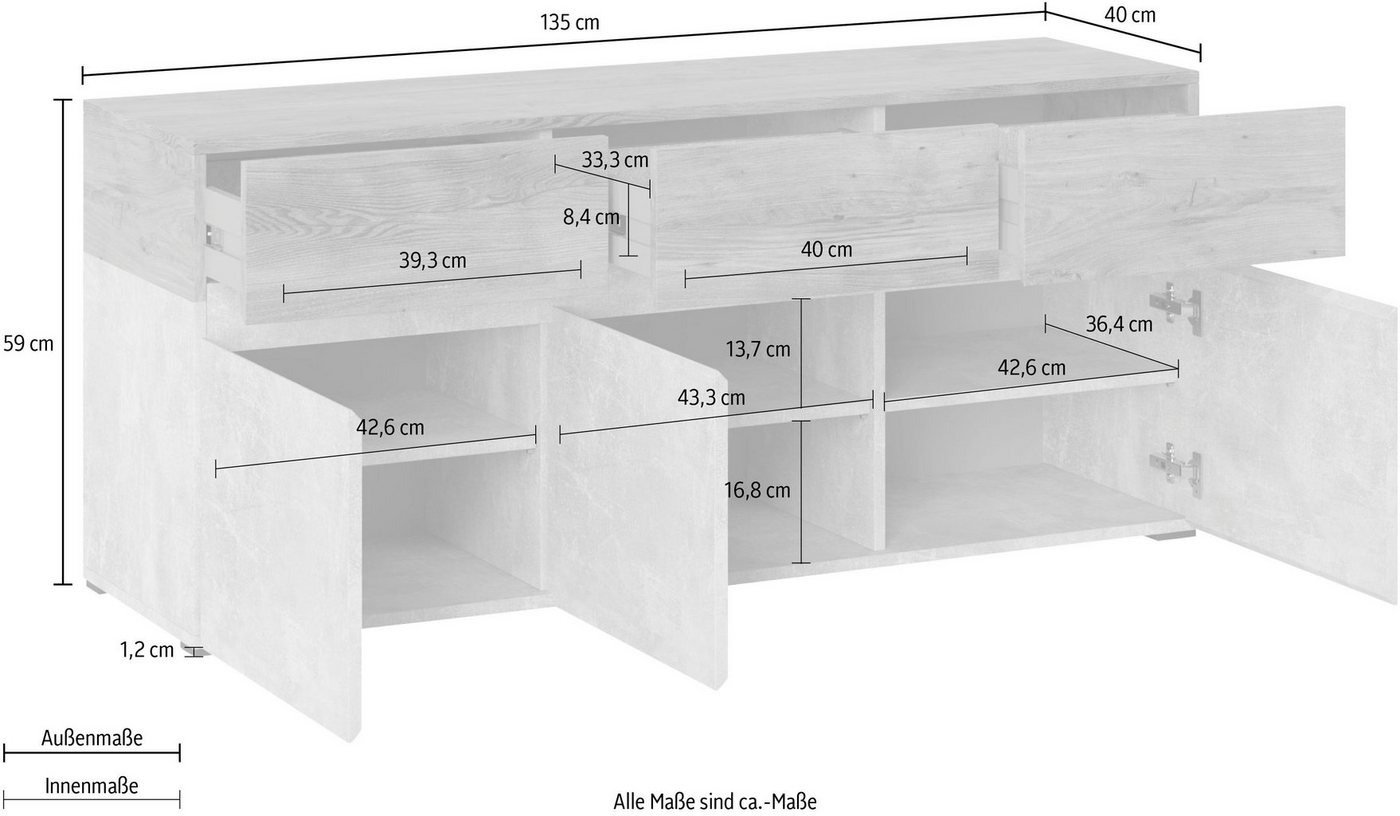 Home affaire Lowboard Rimini, Breite 135 cm – Bild 5 von 5